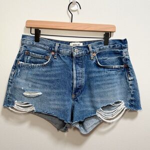 Agolde Parker denim shorts high rise distressed cutoff jean shorts western beach